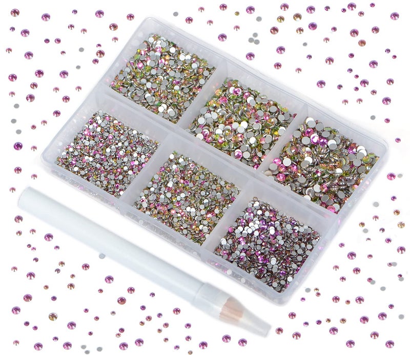 Bymitel 7200PCS Art Nail Rhinestones non Hotfix non-magnetic Glue Fix Round Crystals Glass Flatback for DIY Jewelry Making with one Picking Pen (6-Sizes 7200PCS  Golden Rose) - Image 1